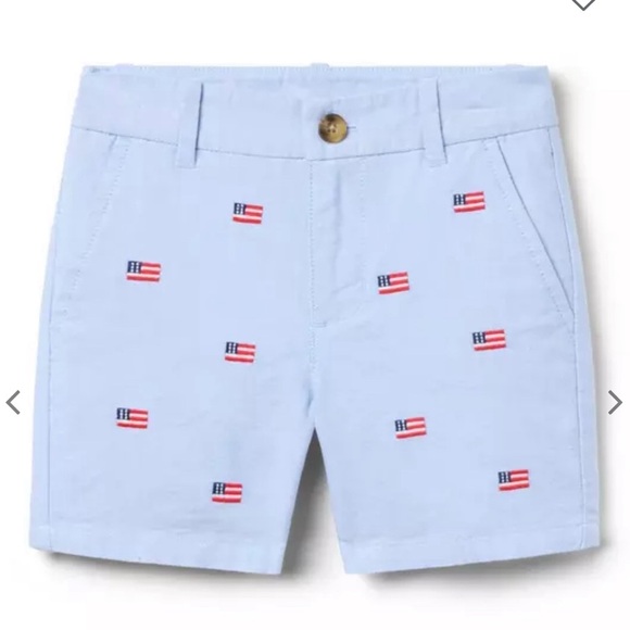 Janie and Jack Light Blue Flag Embroidered Kids Shorts - Picture 1 of 7
